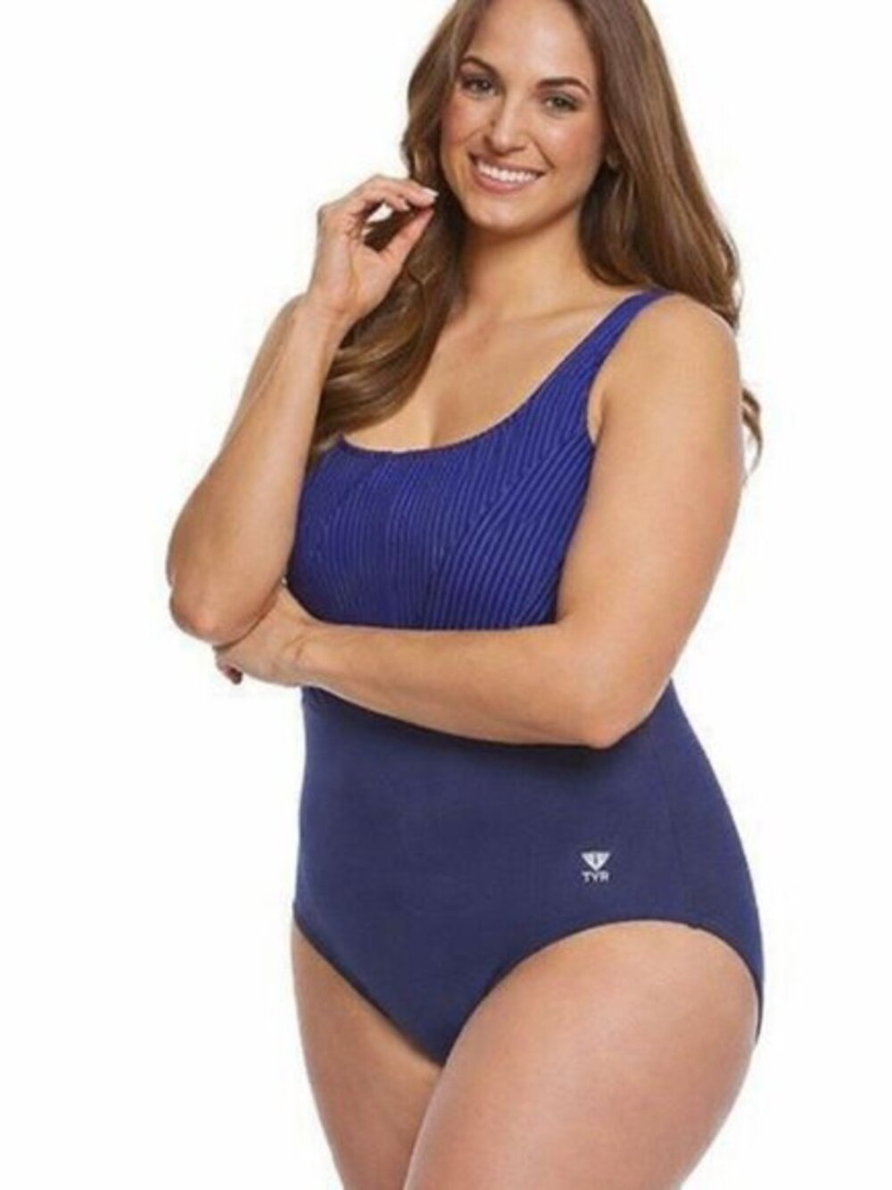 TYR Monroe Blue Swimsuit One Piece Size 14 Striped Aqua Controlfit - Picture 2 of 12